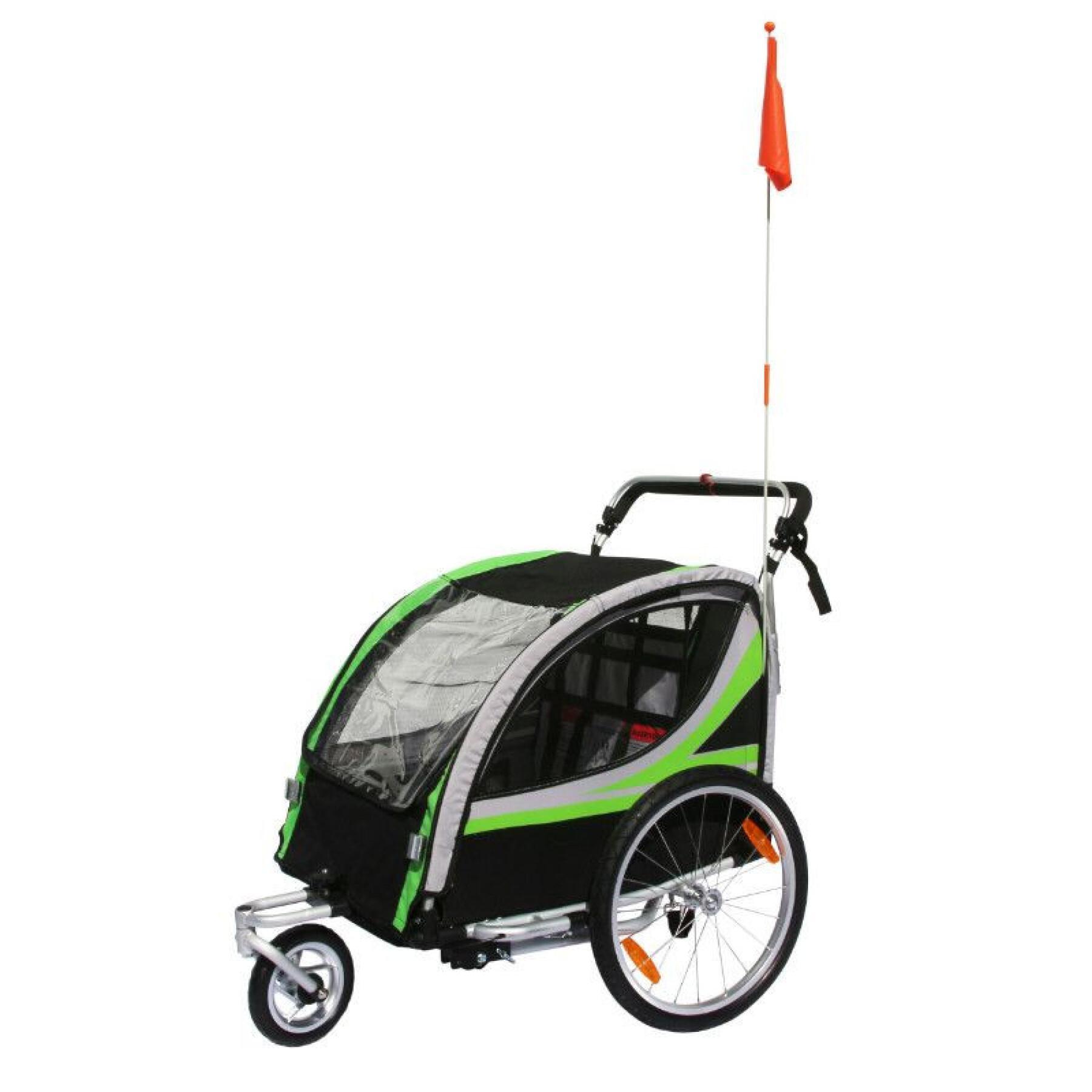 Täckt 2-sits aluminium barnvagnscykelkärra med hjulaxelfäste - levereras med framhjul + bromshandtag - snabb montering utan verktyg för barn P2R 36 Kg