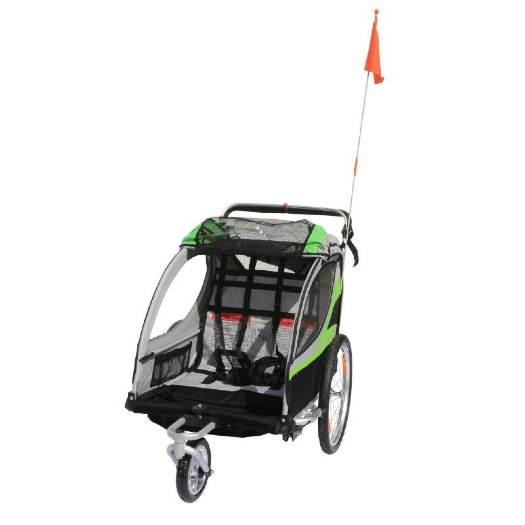 Täckt 2-sits aluminium barnvagnscykelkärra med hjulaxelfäste - levereras med framhjul + bromshandtag - snabb montering utan verktyg för barn P2R 36 Kg