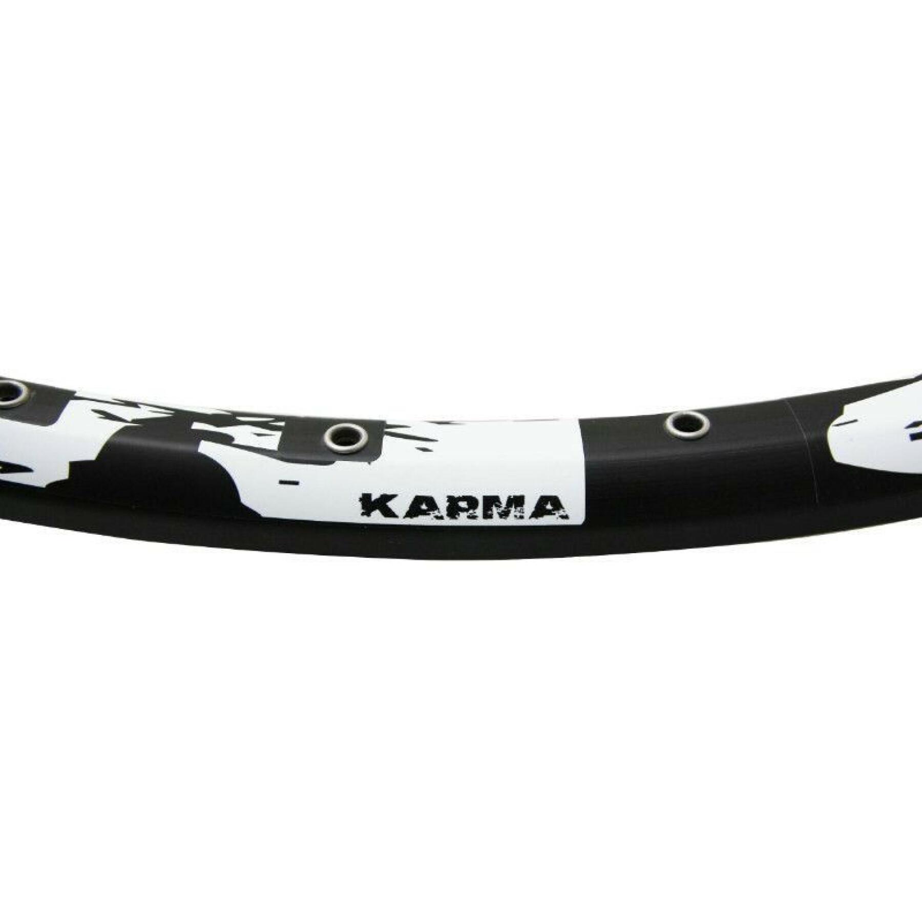 Dubbelväggig mountainbikefälg med 17 mm profilöglor Velox Karma disc 21c 32t.